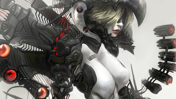 anime character illustration, science fiction, women, cyborg