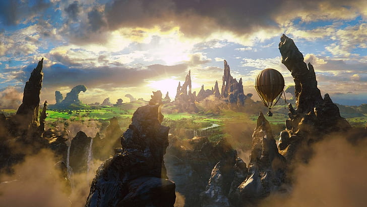 Oz The Great and Powerful, hot air balloon on sky illustration