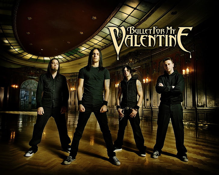 Bullet for my Valentine band with text overlay, Band (Music)