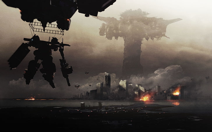 robot digital wallpaper, artwork, war, apocalyptic, city, Armored Core