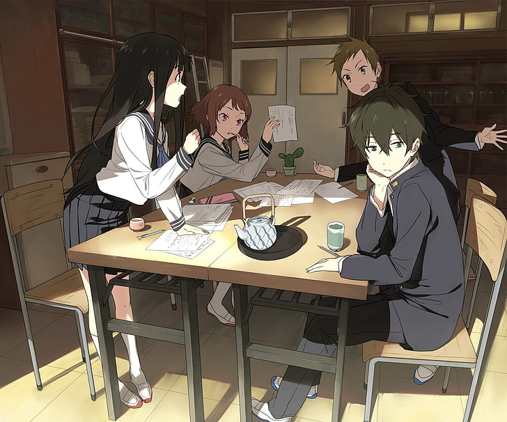 Hyouka, Chitanda Eru, Oreki Houtarou, Fukube Satoshi, Ibara Mayaka, HD wallpaper