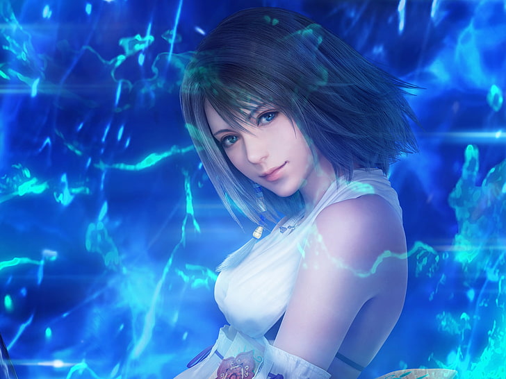 Yuna from Final Fantasy X, girl, face, background, one person