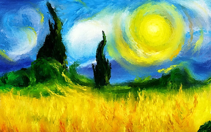 blue and yellow abstract painting, colorful, modern impressionism