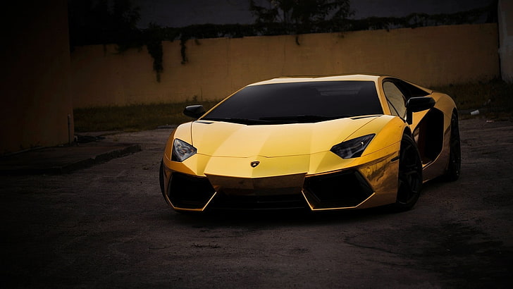 car, Lamborghini Aventador, yellow, motor vehicle, mode of transportation