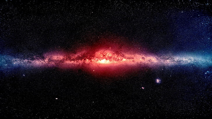 red and blue nebula, galaxy, stars, digital art, space, space art