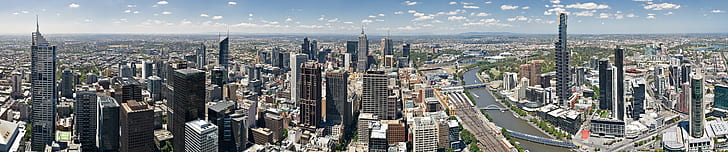 city, triple screen, Melbourne, HD wallpaper