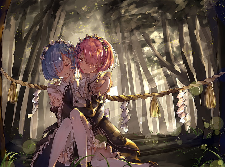 two pink and blue-haired female anime characters, anime girls, HD wallpaper