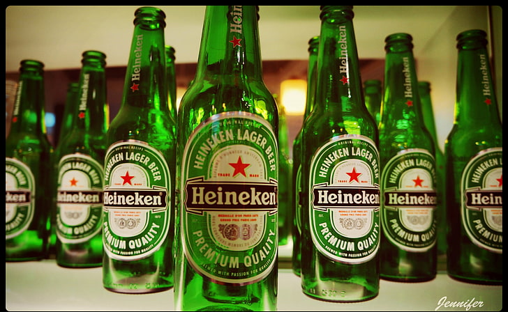 Heineken, green Heineken bottles, Food and Drink, Beer, empty bottles