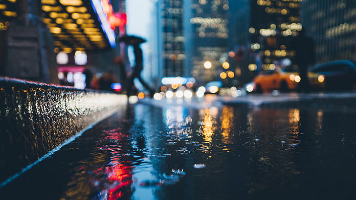 car, blurred, water, rain, macro, bokeh, street, cityscape
