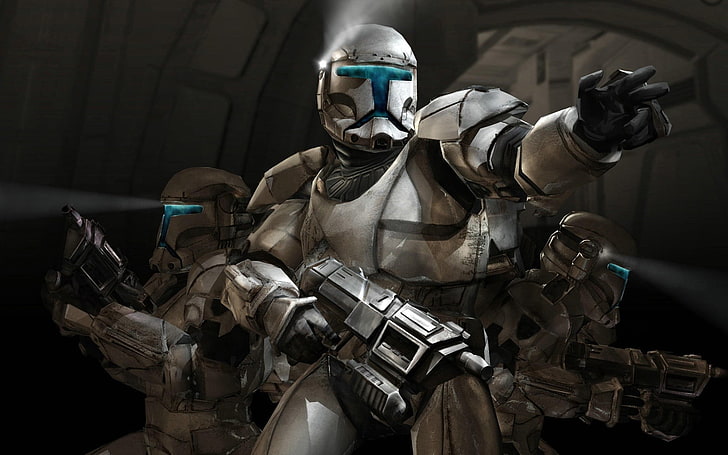armored men holding guns illustration, Star Wars, clone trooper