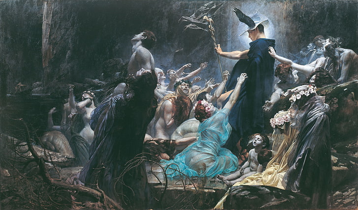 group of people painting, Adolf Hiremy Hirschl, Hermes, death, HD wallpaper