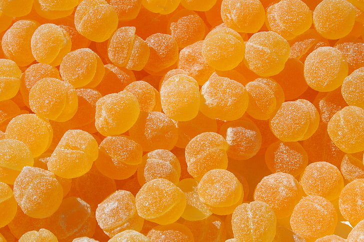 orange sugared candies, sweets, marmalade, orange background, HD wallpaper