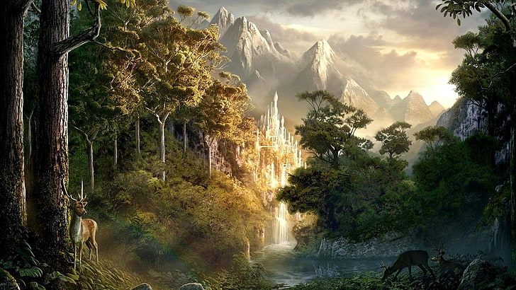 fantasy-themed castle inside forest wallapaper, The Lord Of The Rings, HD wallpaper