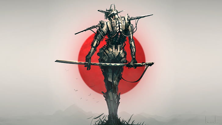 man holding sword wearing black top digital wallpaper, Japan
