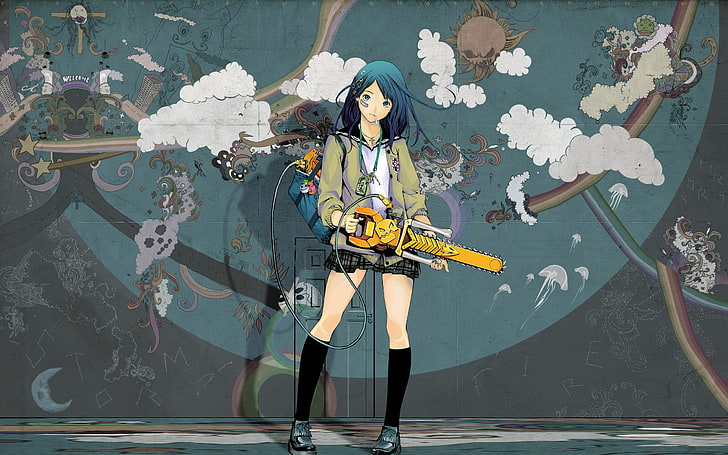 anime, anime girls, original characters, clouds, miniskirt, HD wallpaper