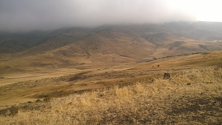 grassland, steppe, hill, shrubland, iran, sky, plain, komoni, HD wallpaper