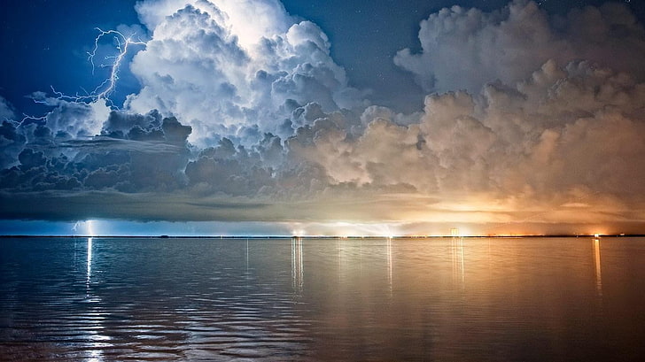 nimbus clouds, sea, water, sky, beauty in nature, cloud - sky, HD wallpaper