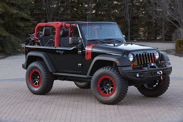 black and red Jeep Wrangle SUV, wrangler, car, 4x4, land Vehicle, HD wallpaper