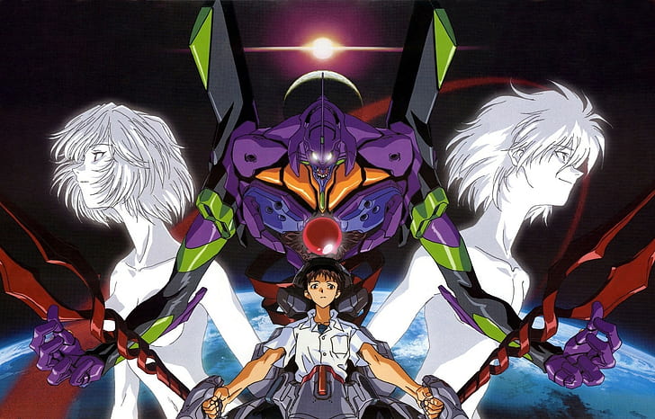 Neon Genesis Evangelion, Ikari Shinji, Ayanami Rei, EVA Unit 01, HD wallpaper