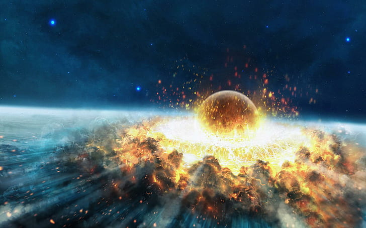 Explosions Planets Crash Artwork Catastrophe Collision Background Free, planet collision graphic art, HD wallpaper