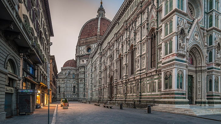 Architecture, Old Building, Town, Street, Florence, Italy, Cathedral, Gothic Architecture