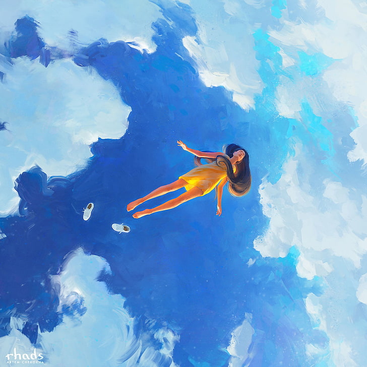digital art, artwork, painting, fantasy girl, water, sea, swimming, HD wallpaper