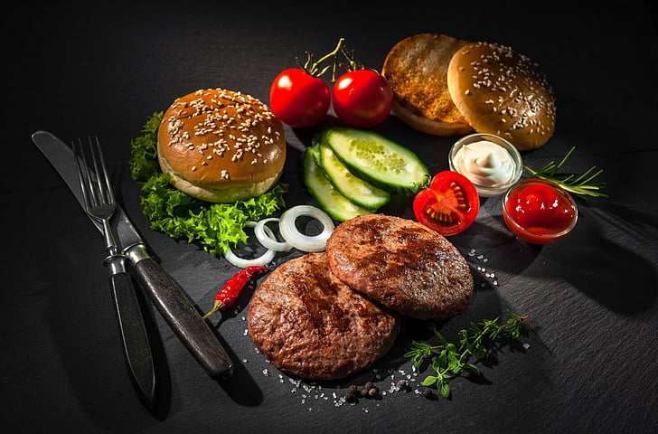 Food, Burger, Bread, Meat, Still Life, Vegetable, HD wallpaper
