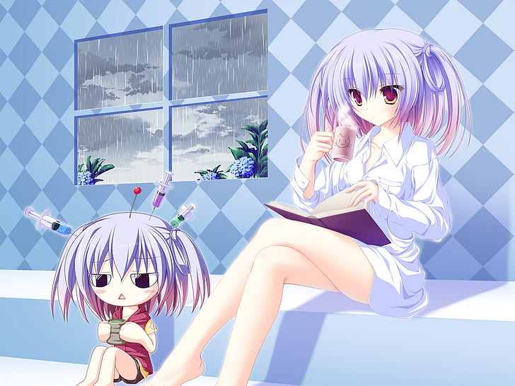 Anime girl drinking hot tea, HD wallpaper