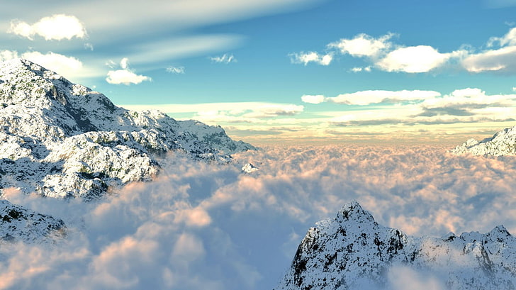 aerial photography of mountain, nature, landscape, clouds, mountains, HD wallpaper