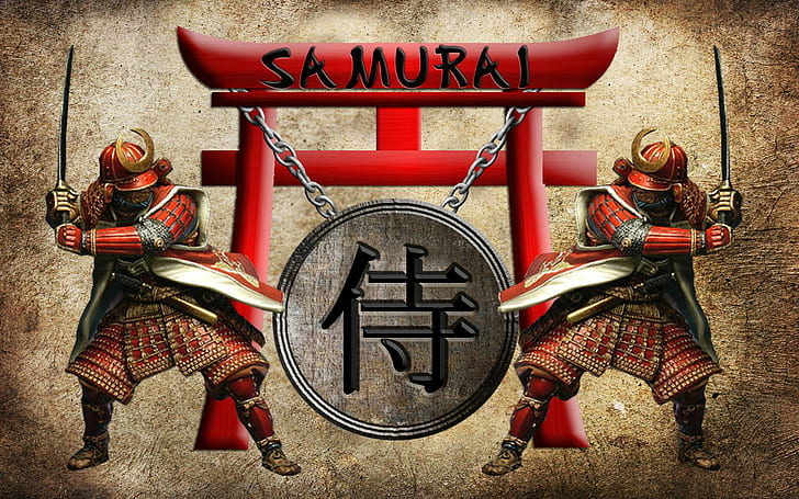 samurai, shield, torii, HD wallpaper