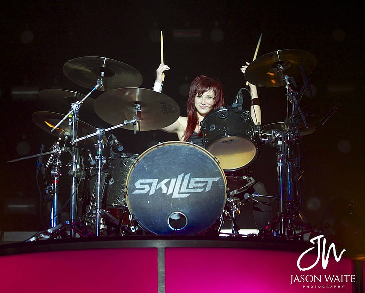 Jen Ledger, Skillet (band), Drummer, hard rock, music, women, HD wallpaper