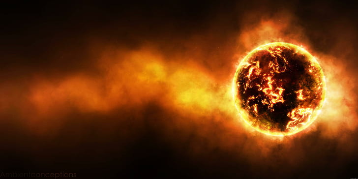 Earth in fire from space, fireball poster, planet, graphic, explosion