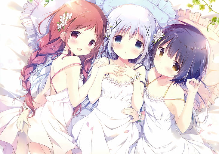 Gochuumon wa Usagi Desu ka, anime, loli, white dress, Natsu Megumi, HD wallpaper