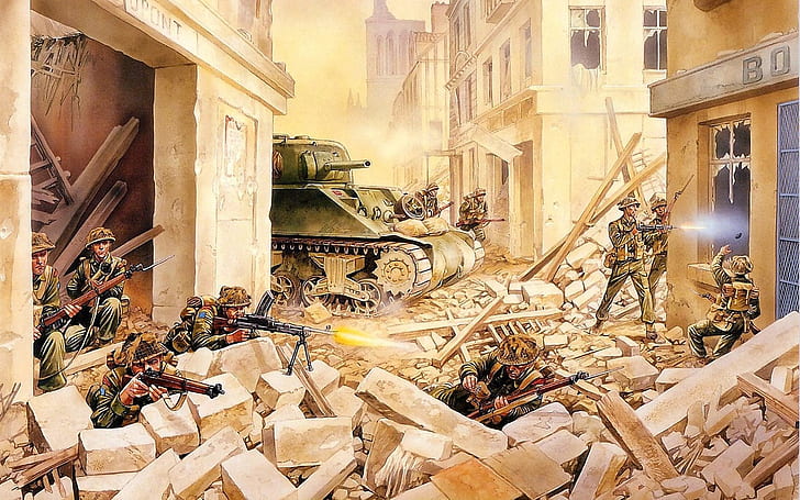meaning, art, soldiers, tank, ruins, the battle, capture, operation, HD wallpaper