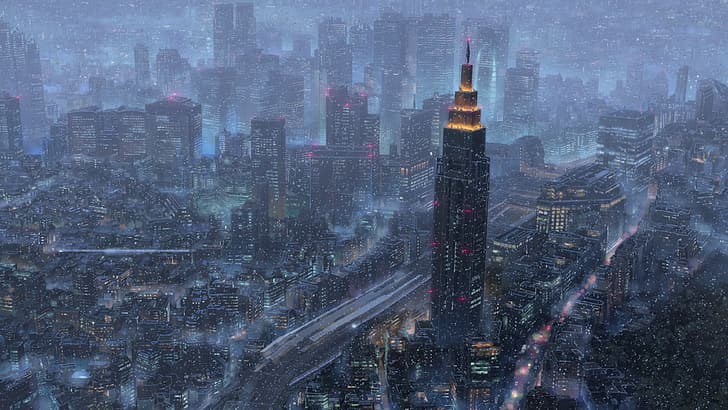 Tenki no Ko, rain, night, city, city lights