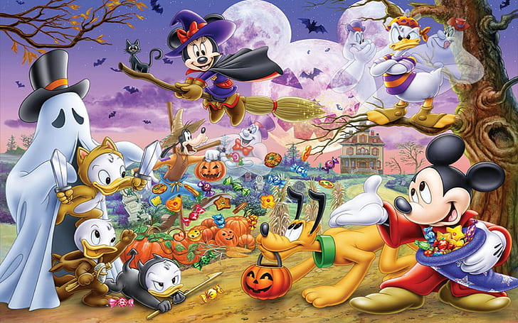 Halloween Cartoon Mickey And Minnie Mouse Donald Duck Pluto Hd Wallpaper For Desktop 1920×1200