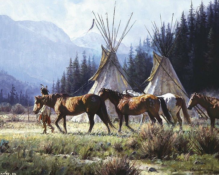 HD wallpaper: Artistic, Native American, mammal, animal, group of animals |  Wallpaper Flare