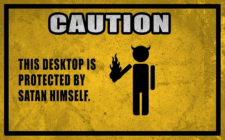 Caution, protected by Satan, caution signboard, funny, 1920x1200