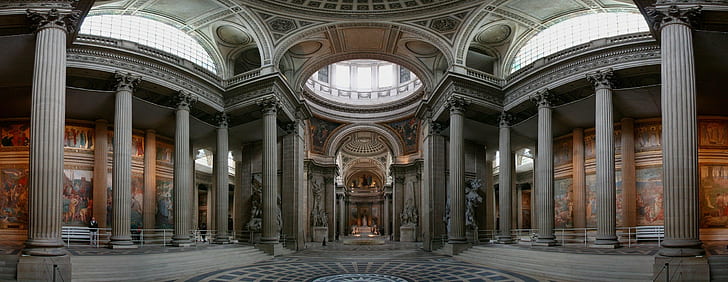 architecture interiors cathedral painting columns pillar arch sculpture panoramas sunlight pantheons paris france