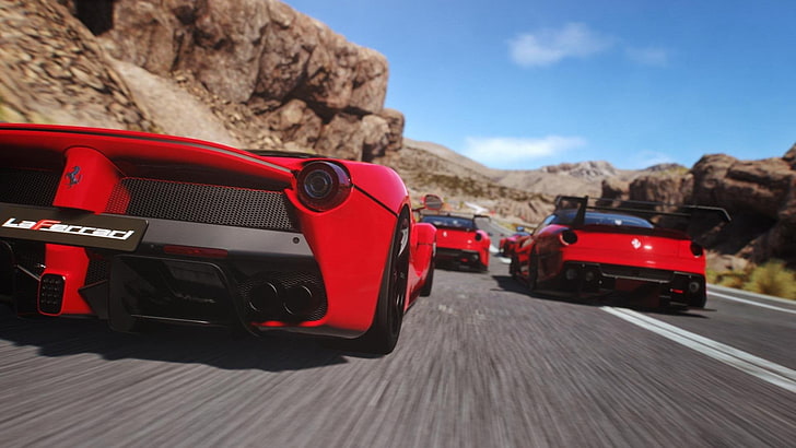 red sports cars game application, video games, Driveclub, Ferrari
