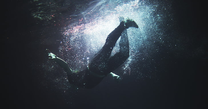 person diving during with rays of sun, film stills, water, swimming