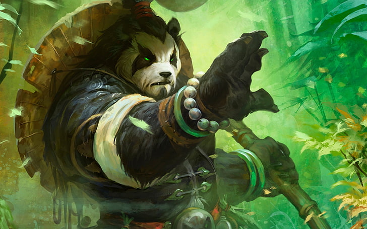 panda illustration, world of warcraft, mists of pandaria, art, HD wallpaper
