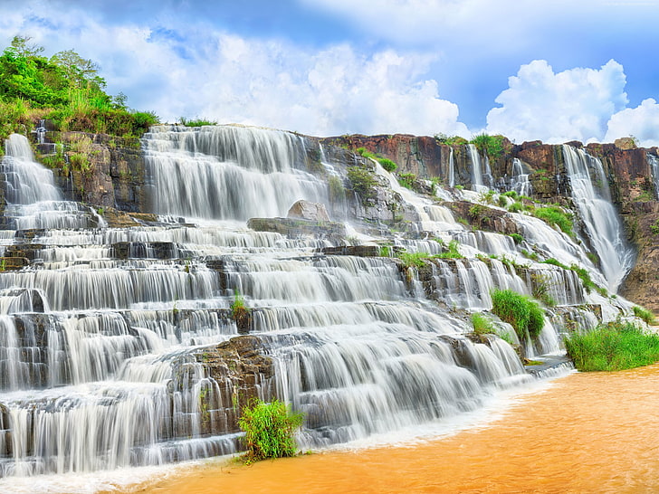 4k, Pongour, mountain, Vietnam, Pongour Waterfall, Dalat, travel, HD wallpaper