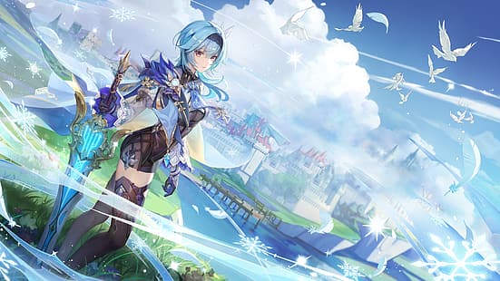 Eula(Genshin impact), sword, fantasy art, video game art, anime girls HD wallpaper