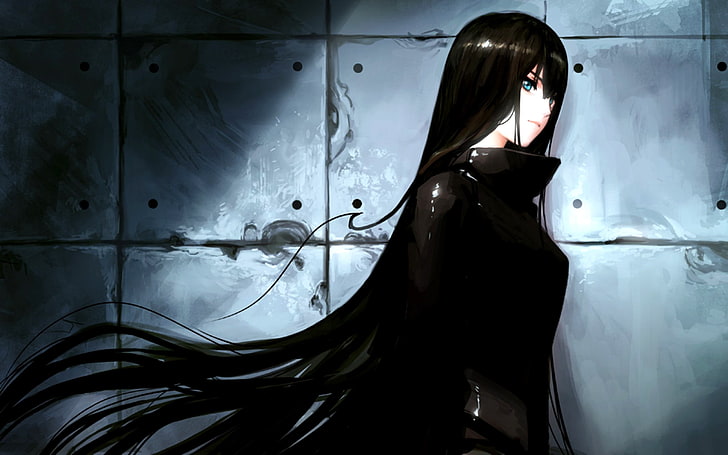 black haired female anime character wallpaper, original characters