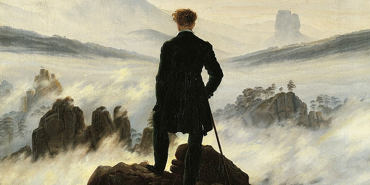 black and brown fur coat, Der Wanderer über dem Nebelmeer, oil painting