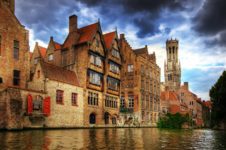brown and white building beside body of water, Bruges, Brügge, HD wallpaper