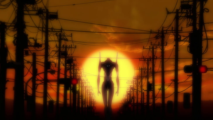 anime monster illustration, Neon Genesis Evangelion, power lines, HD wallpaper