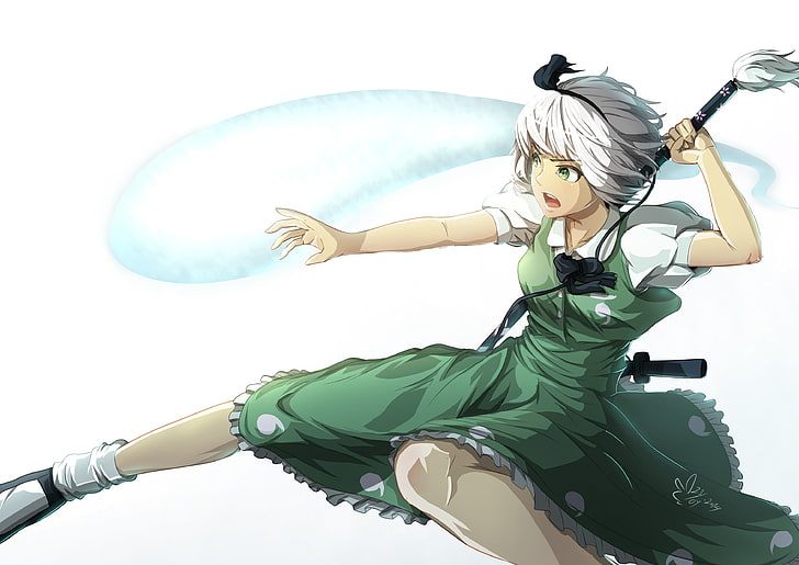 white-haired female anime character illustration, Touhou, Konpaku Youmu, HD wallpaper