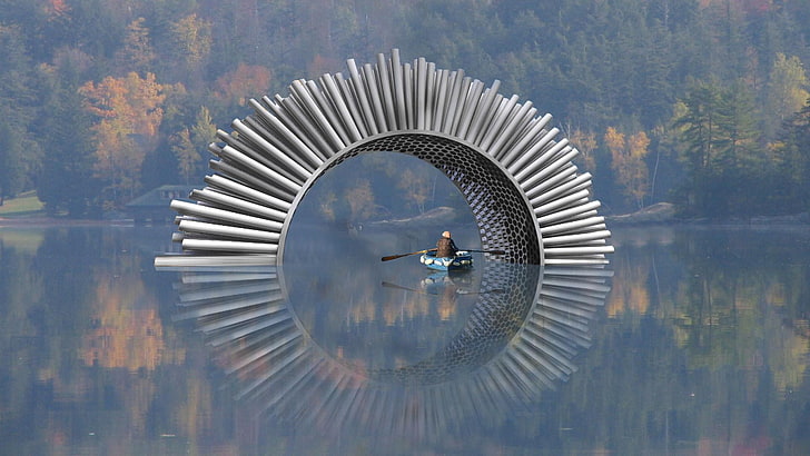 aeolian harp, wind harp, forest, foggy, nature, one person